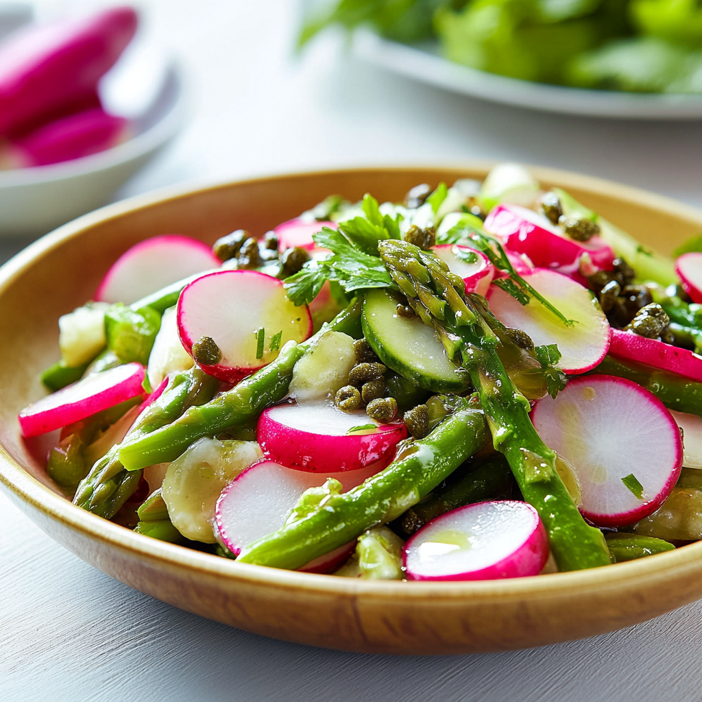 Asparagus and Radish Salad with Caper Vinaigrette