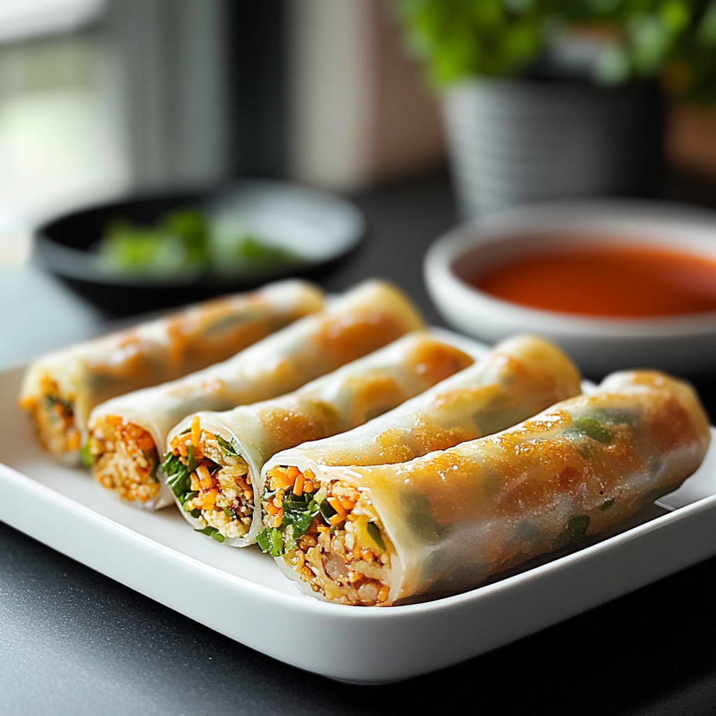 Crispy Air Fryer Spring Rolls on a Plate