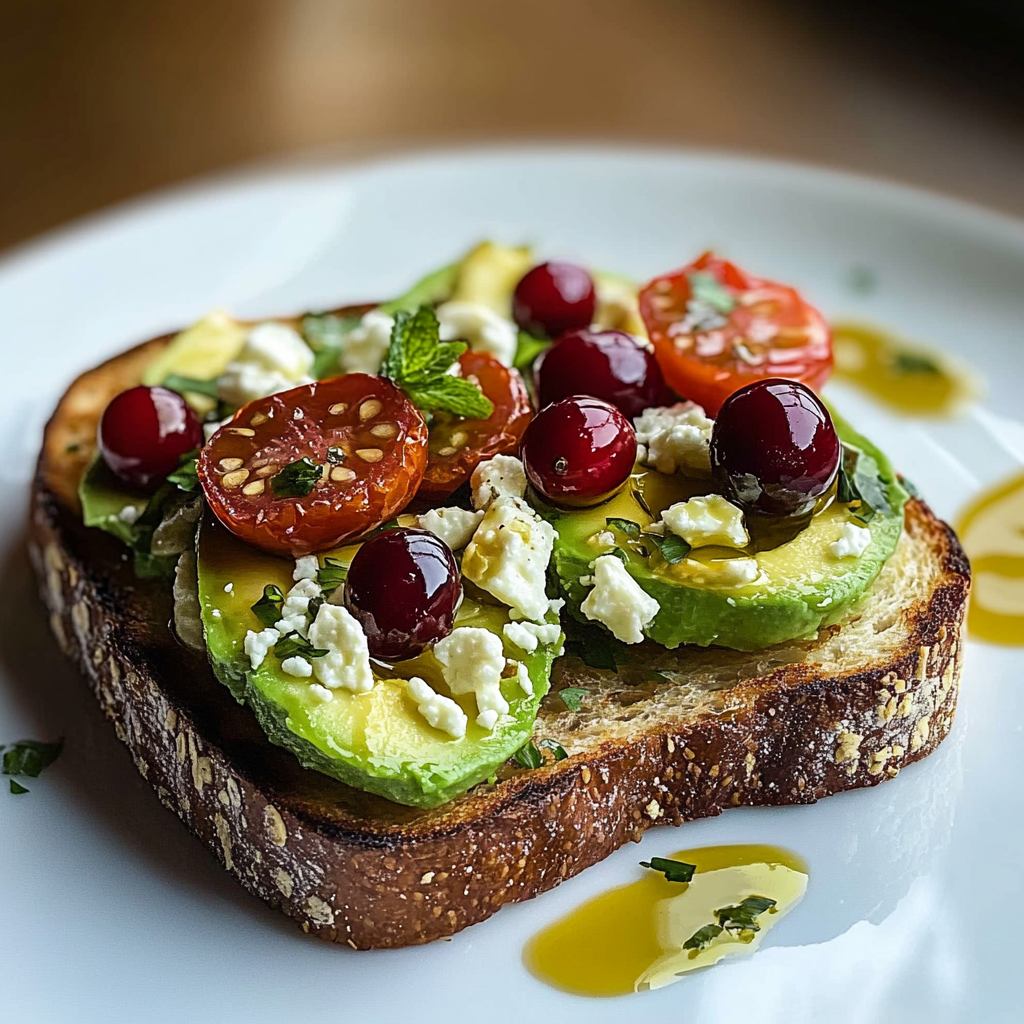 Avocado Feta Toast with Tomato and Cranberries