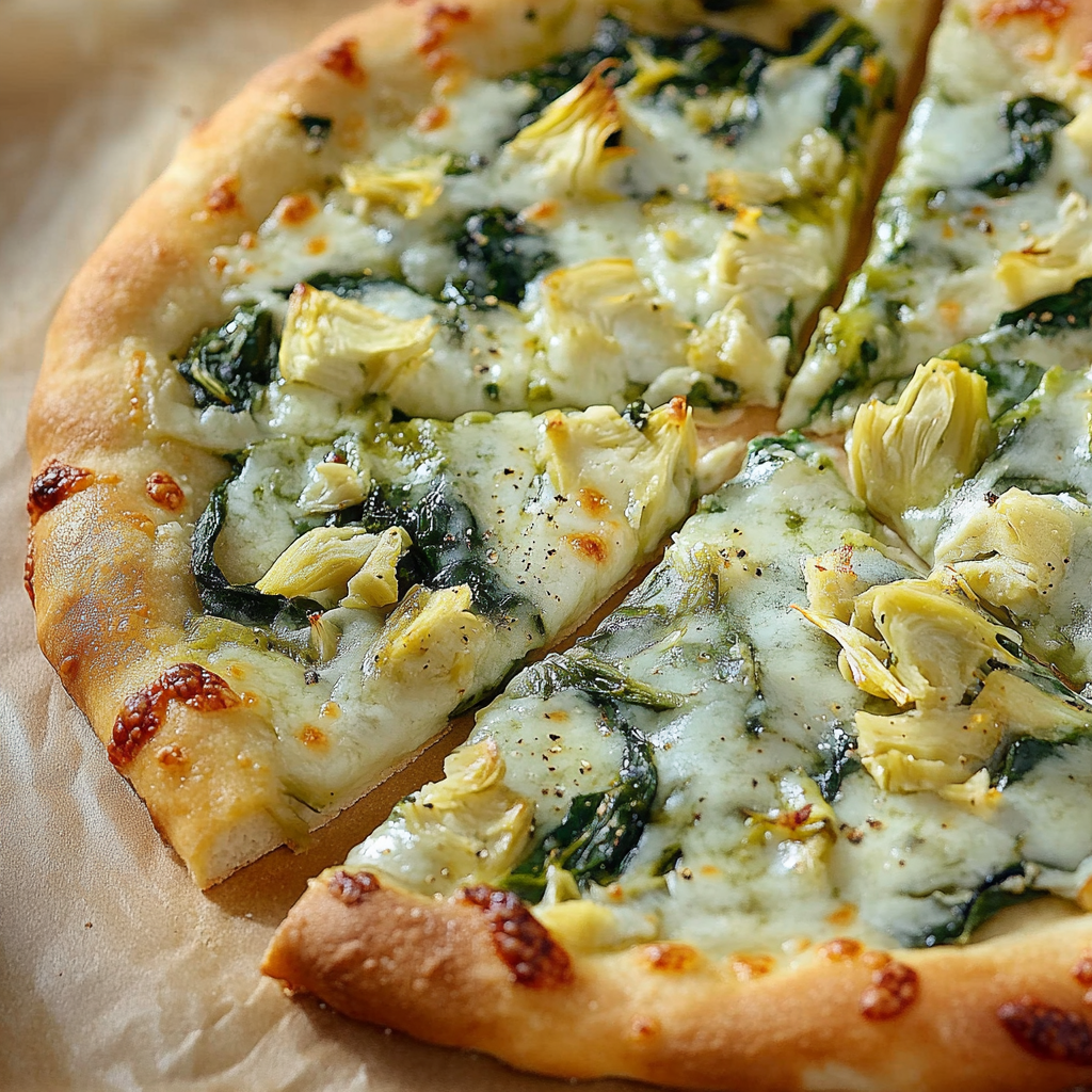 High Protein Spinach Artichoke Pizza